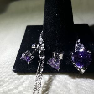 Amethyst Heart Necklace & Earrings Fashion Set 18 IN NEW